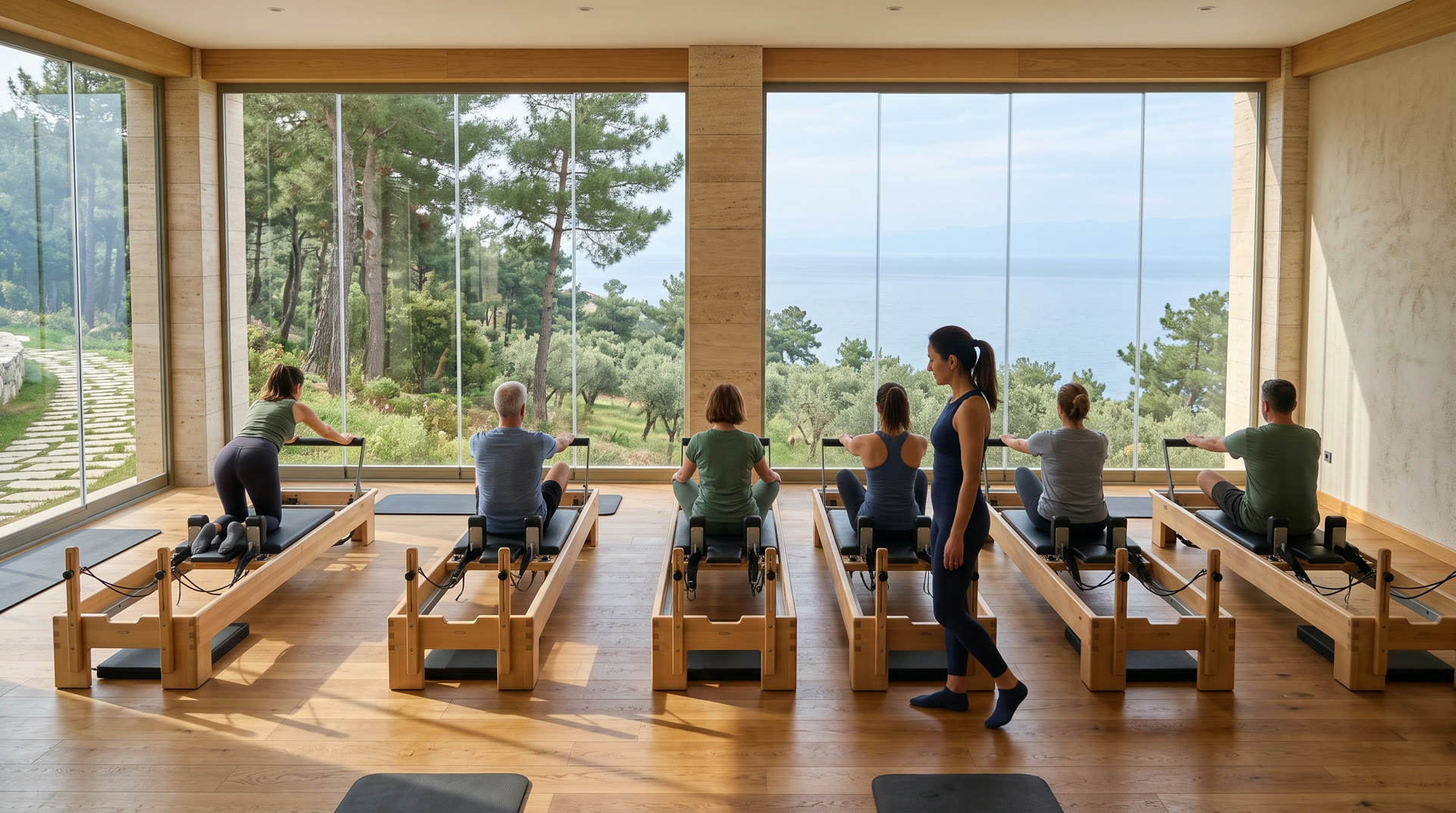 Pilates stüdyosu — reformer ve mat çalışması