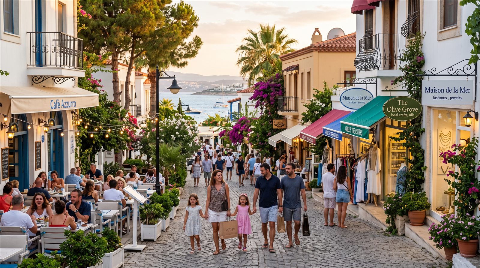 Ağaçlıklı yürüyüş aksında butik alışveriş sokağı