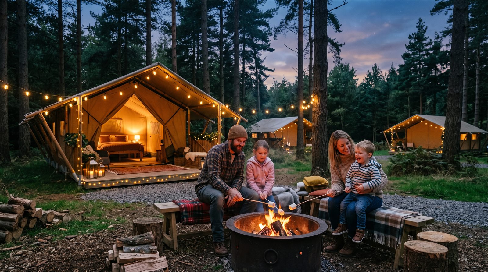 Glamping alanı — konforlu doğa kampı çadırları